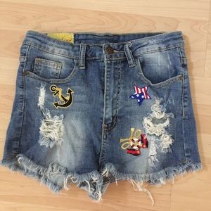 Machine high waist distressed embellished short 30